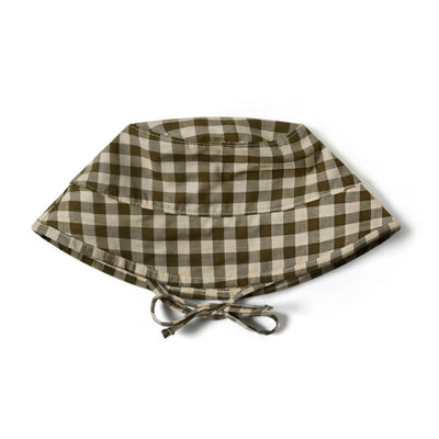 Olive Gingham Bucket Sun Hat