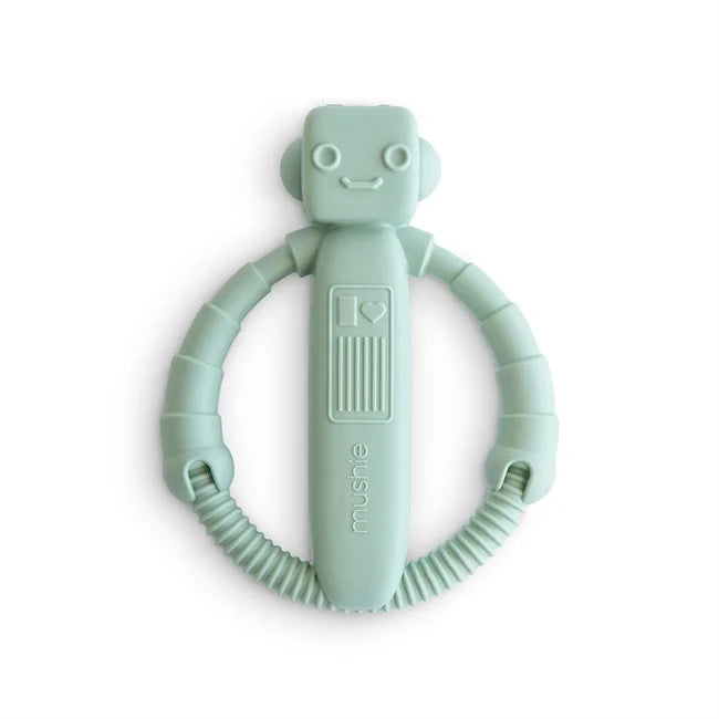 Mushie Robot Rattle Teether - Cambridge Blue