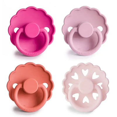 FRIGG 4-Pack Pacifiers - Round Silicone - Rosy Romance