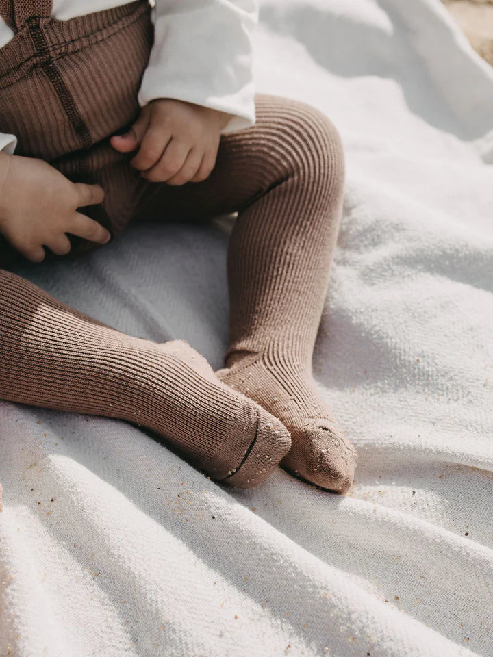 Footed Cotton Tights Granola