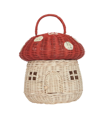 Rattan Mushroom Basket Red