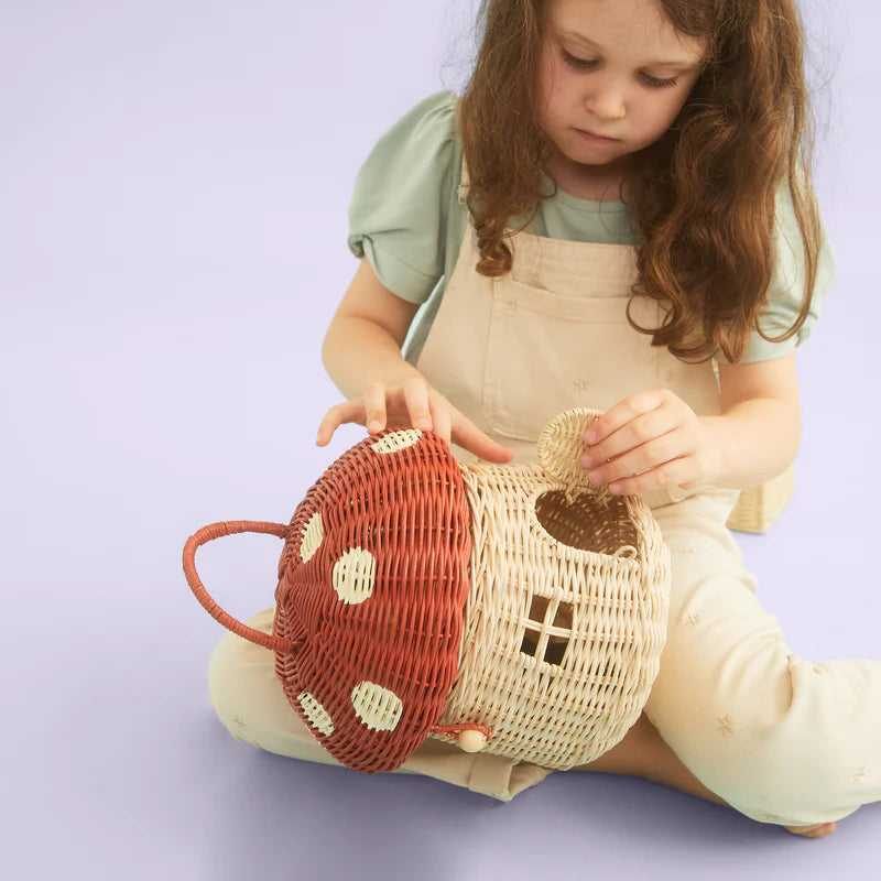 Rattan Mushroom Basket Red