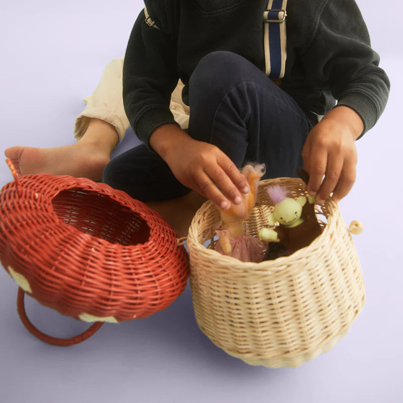 Rattan Mushroom Basket Red