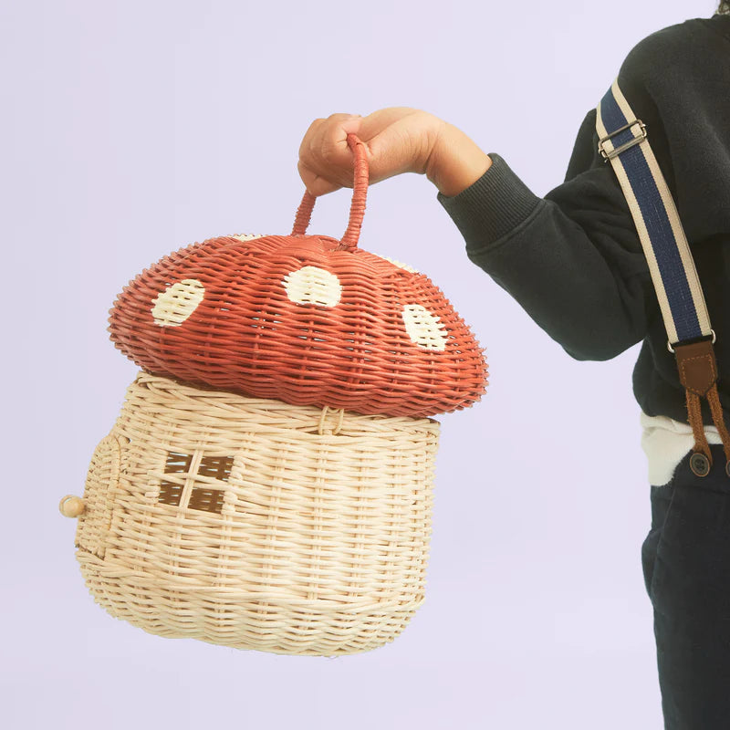 Rattan Mushroom Basket Red