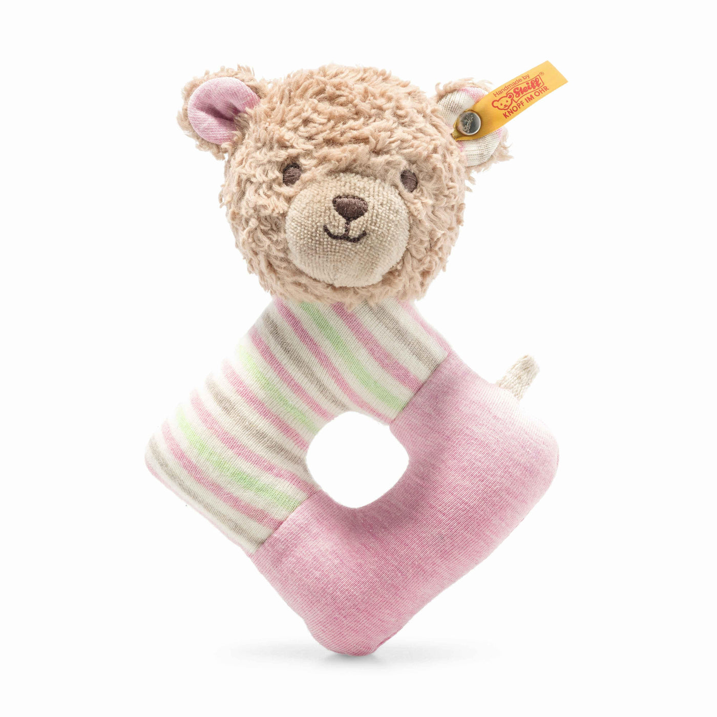 Rosy Teddy Bear Grip Toy with Rattle 15cm - Pudgy Fingers