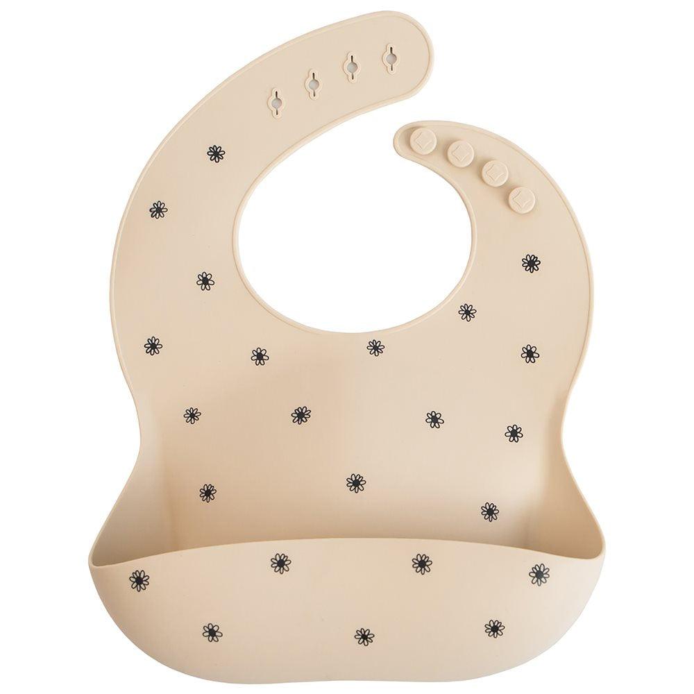 Silicone Baby Bib - Black Daisy - Pudgy Fingers