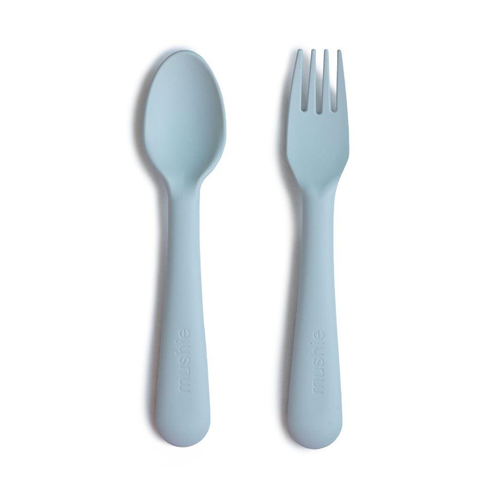 Mushie Fork & Spoon Set - Powder Blue - Pudgy Fingers